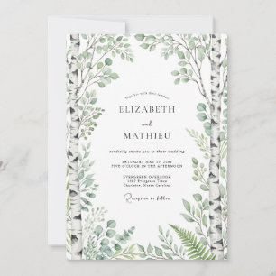 Invitación Boda botánica verde salvia en el bosque
