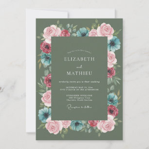Invitación Boda Botánica Verde Salvia Intensa