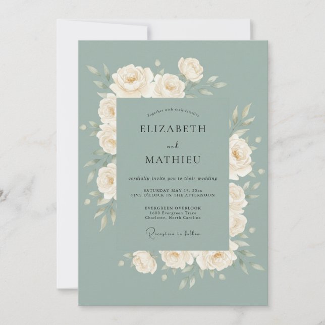 Invitación Boda Botánica Verde Salvia Pulida (Anverso)