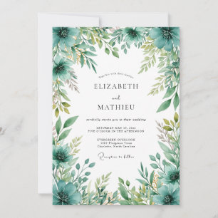 Invitación Boda Botánica Verde Teal