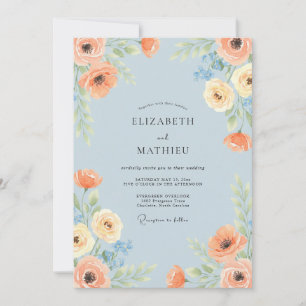 Invitación Boda Botánica Vibrante Azul Cielo