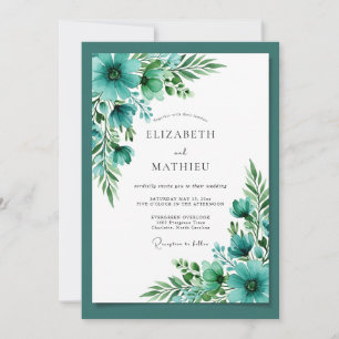 Invitación Boda Botánica Vibrante Azul Turquesa