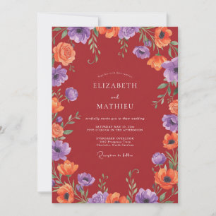 Invitación Boda Botánica Vibrante Carmesí
