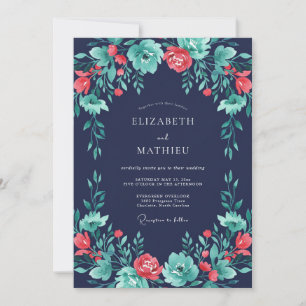 Invitación Boda Botánica Vibrante de Azul Marino
