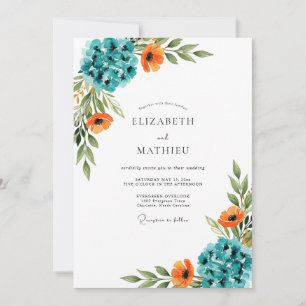 Invitación Boda Botánica Vibrante de Color Turquesa