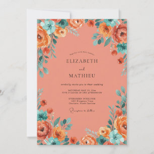 Invitación Boda Botánica Vibrante de Coral