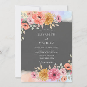 Invitación Boda Botánica Vibrante Gris Carbón