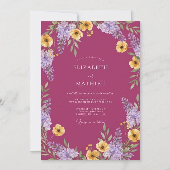 Invitación Boda Botánica Vibrante Magenta (Anverso)