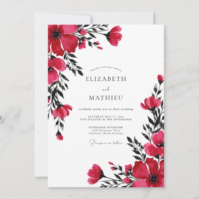 Invitación Boda Botánica Vibrante Roja (Anverso)