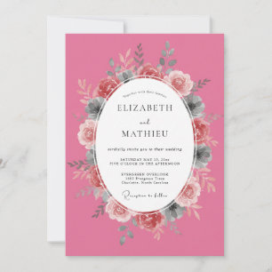 Invitación Boda Botánica Vibrante Rosa Rosado