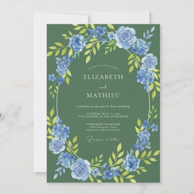 Invitación Boda Botánica Vibrante Verde Pino (Anverso)
