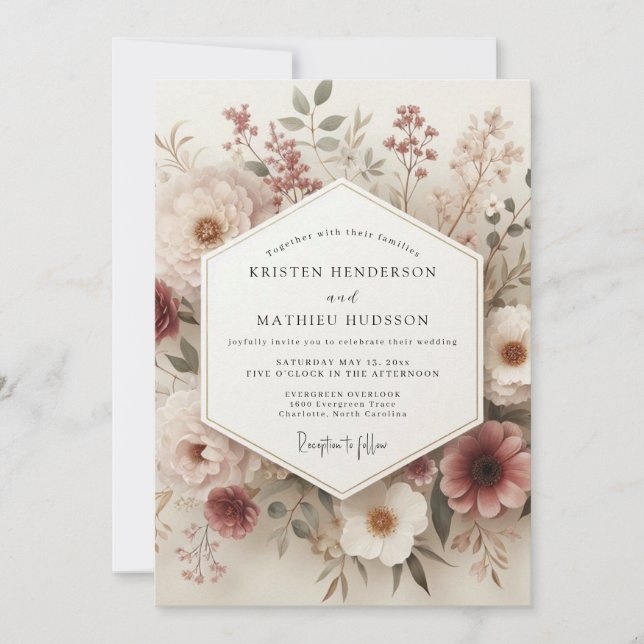 Invitación Boda Botánica Vintage con Rubor (Anverso)