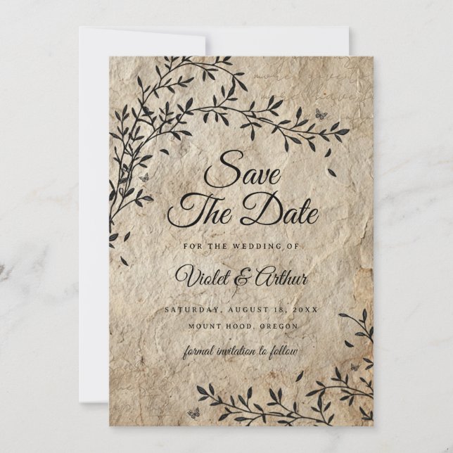 Invitación Boda Botánica Vintage Rústica Guardar la Fecha  (Anverso)