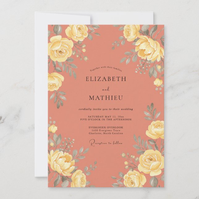 Invitación Boda Botánica Vintage Salmón (Anverso)
