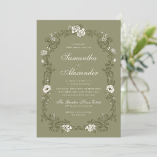 Invitación Boda Botánica Vintage Verde Salvia
