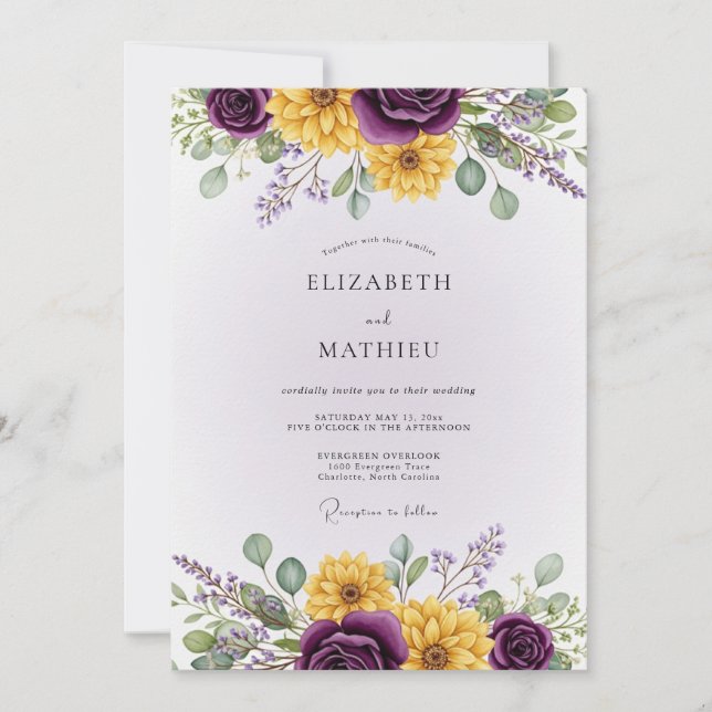 Invitación Boda Botánica Violeta Intenso (Anverso)