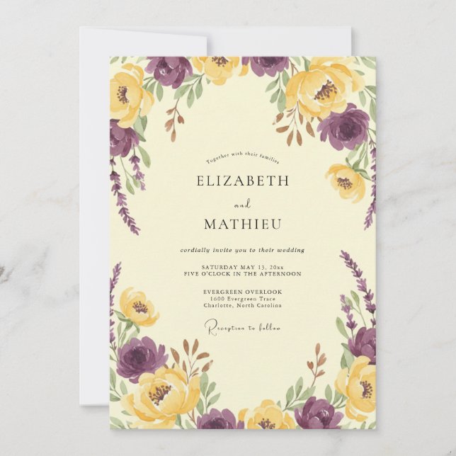 Invitación Boda Botánica Violeta Lujuriosa (Anverso)