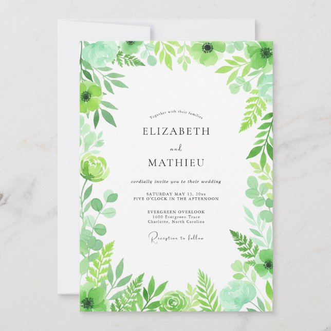 Invitación Boda Botánica Viva de Menta (Anverso)