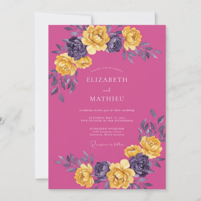 Invitación Boda Botánica Viva Fuchsia (Anverso)