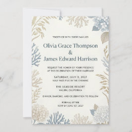 Invitación Boda Botánica y de Coral de Elegancia Costera