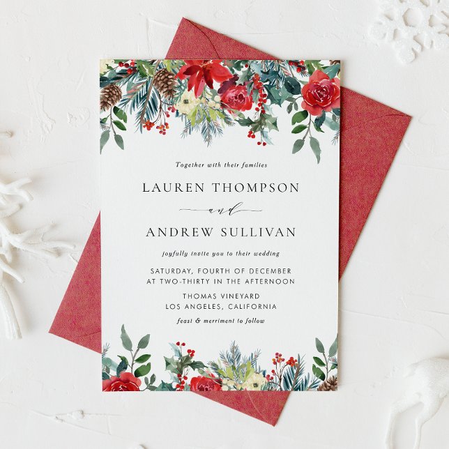 Invitación Boda botánico acuarela florece en invierno (Subido por el creador)