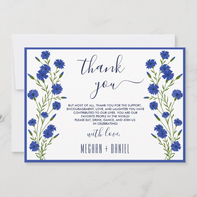 Invitación Boda Botánico Azul de Cornflower Gracias (Anverso)