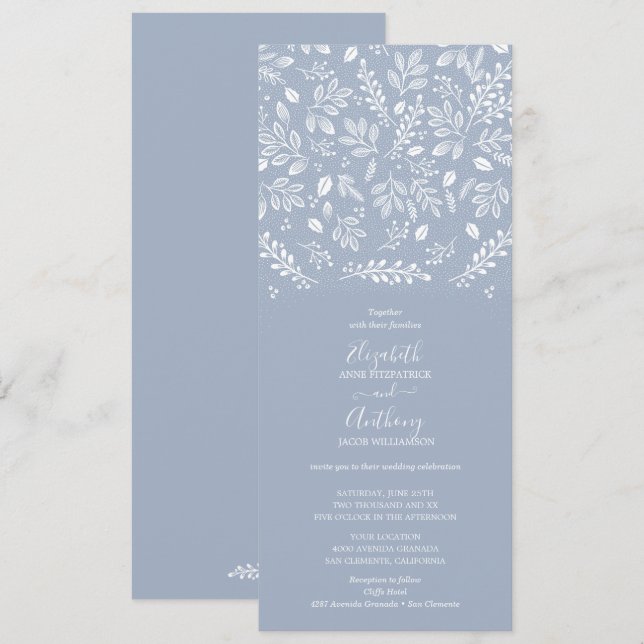 Invitación Boda Botánico Azul Dusty (Anverso / Reverso)