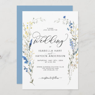 Invitación Boda Botánico Azul Dusty Amarillo Dainty Floral