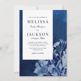 Invitación Boda botánico azul índigo