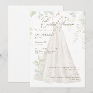 Invitación Boda Botánico Blanco Vestido Bridal Shower II