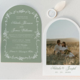 Invitación Boda Botánico Boho Floral Verde Salvia Arqueado