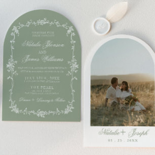Invitación Boda Botánico Boho Floral Verde Salvia Arqueado