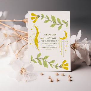 Invitación Boda Botánico Celestial Verde Vintage