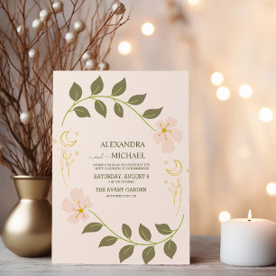 Invitación Boda Botánico Celestial Verde Vintage