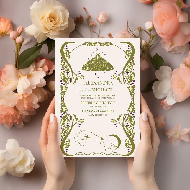 Invitación Boda Botánico Celestial Verde Vintage (Subido por el creador)