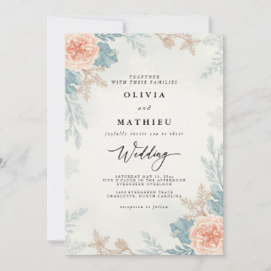 Invitación Boda Botánico Coral Floral Muerto