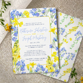 Invitación Boda botánico de acuarela azul de flores silvestre