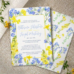Invitación Boda botánico de acuarela azul de flores silvestre