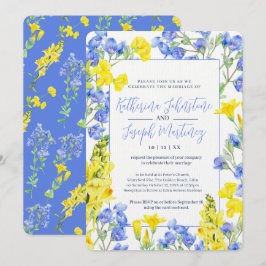 Invitación Boda botánico de acuarela azul de flores silvestre