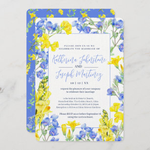 Invitación Boda botánico de acuarela azul de flores silvestre
