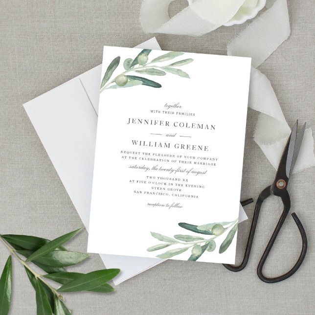 Invitación Boda Botánico de Acuarela de Árbol de Oliva Rústic (Subido por el creador)