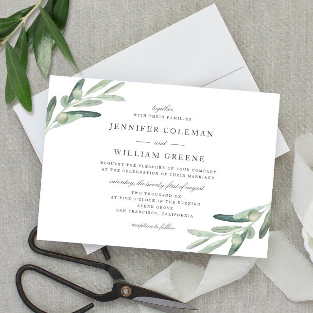 Invitación Boda Botánico de Acuarela de Árbol de Oliva Rústic (Subido por el creador)