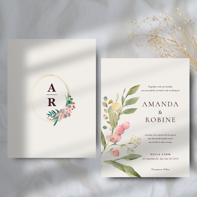 Invitación Boda botánico de acuarela minimalista (Subido por el creador)