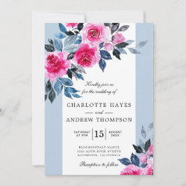 Invitación Boda botánico de acuarela rosa azul