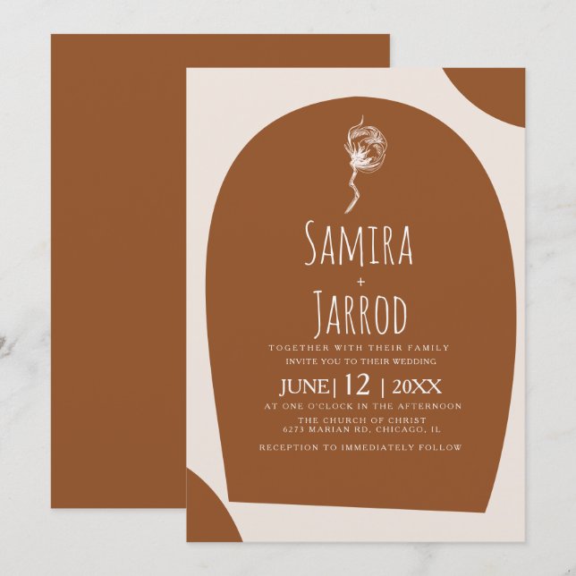 Invitación Boda botánico de arca natural dibujado a mano bohe (Anverso / Reverso)