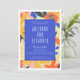 Invitación Boda botánico de arte azul moderno Resumen