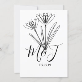 Invitación Boda Botánico de Arte de Línea Floral minimalista