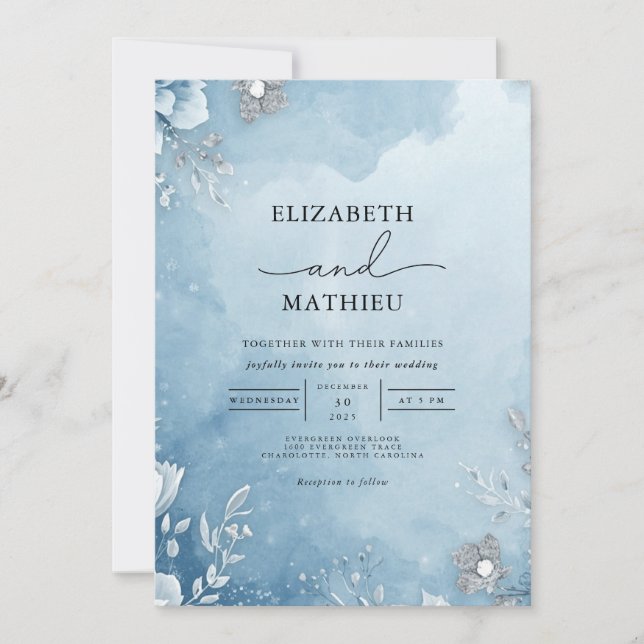 Invitación Boda Botánico de Azure Frost (Anverso)