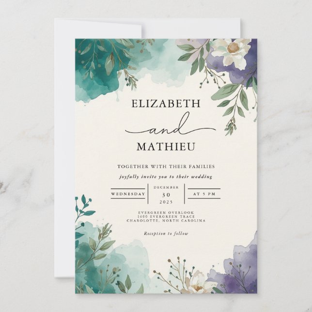 Invitación Boda Botánico de Azure Watercolor (Anverso)