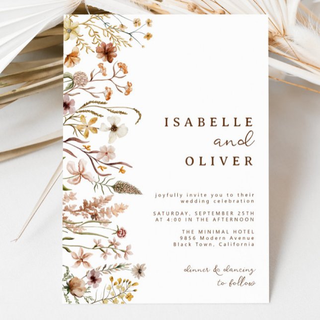 Invitación Boda Botánico de Boho Autumn Fall Wildflower (Boho Autumn Fall Wildflower Botanical Wedding Invitation)